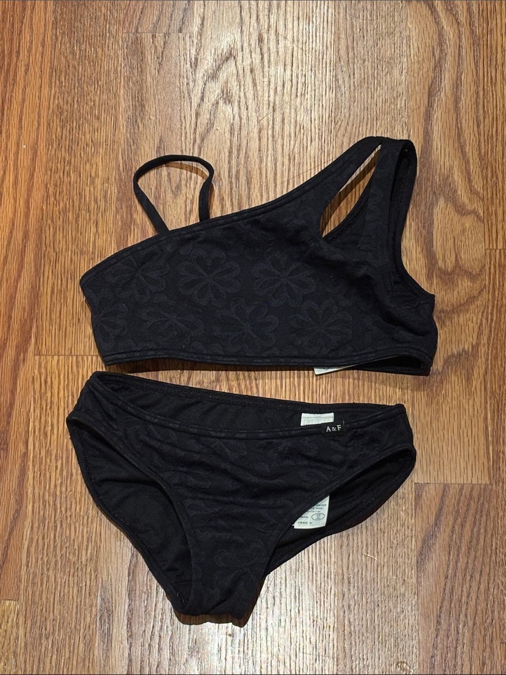 abercrombie kids Black One-Shoulder Floral Bikini Set Sz 5/6